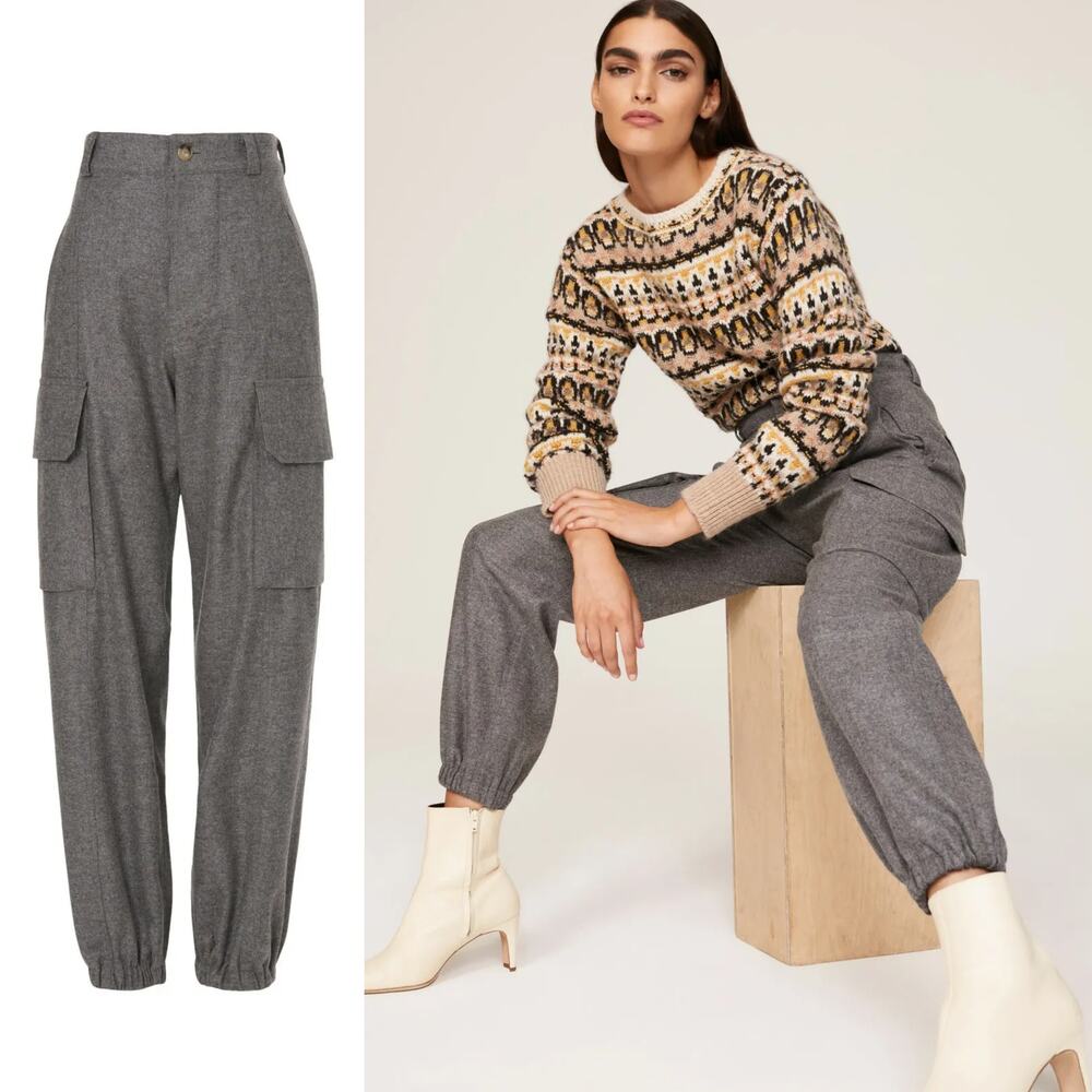 Vanessa Bruno Victor Pants Flannel Wool Cargo Pockets Joggers Gray FR 42 US 10